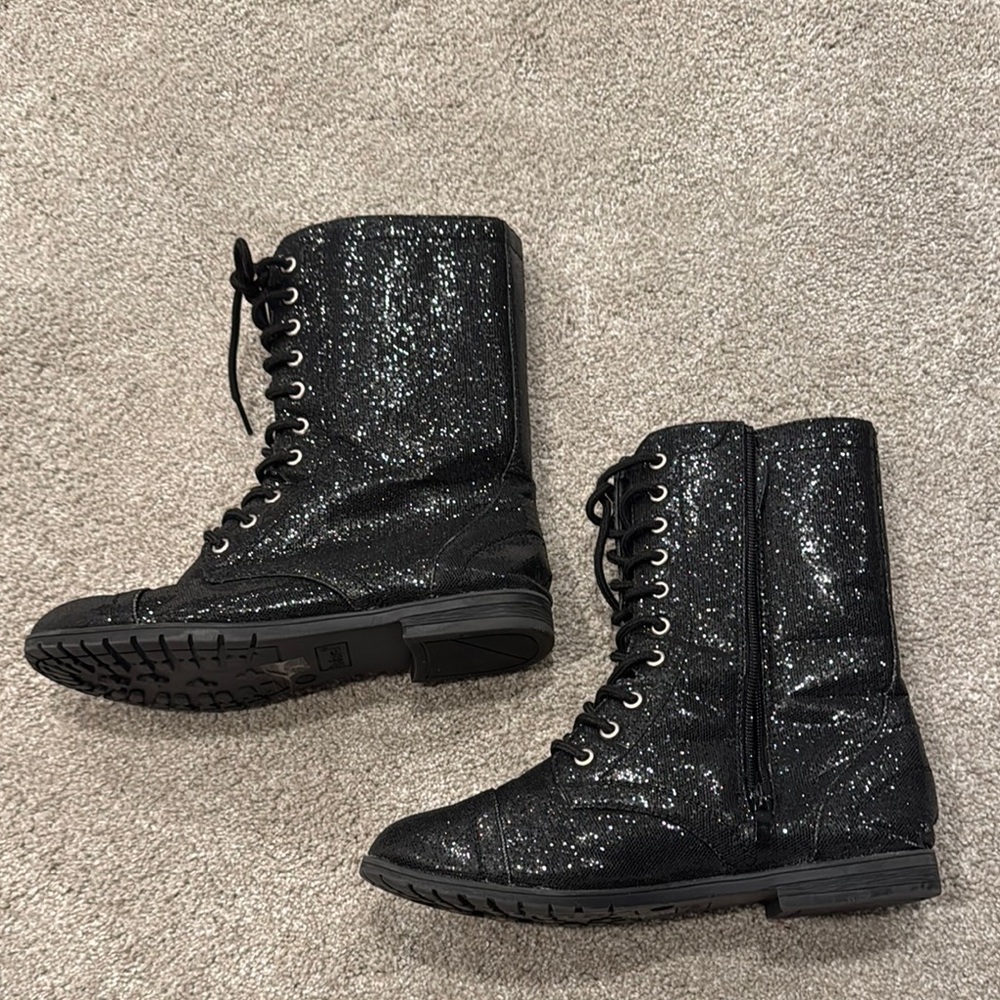 Balera Black Glitter Combat Boots
